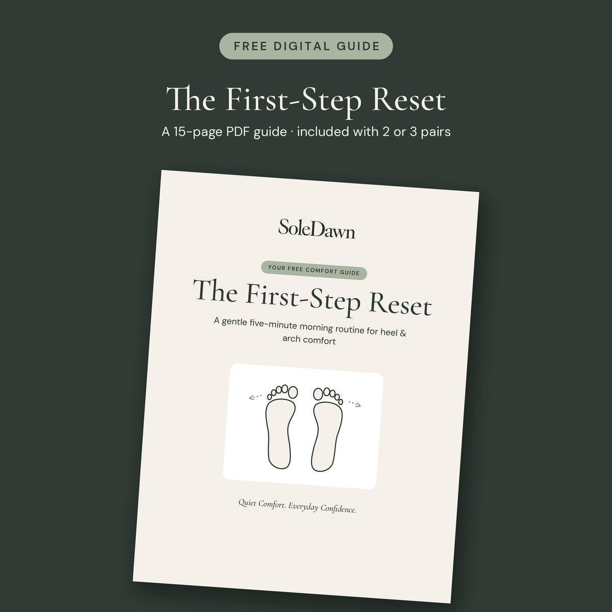Cover of The First-Step Reset, a free 15-page SoleDawn PDF guide to a gentle morning heel and arch routine